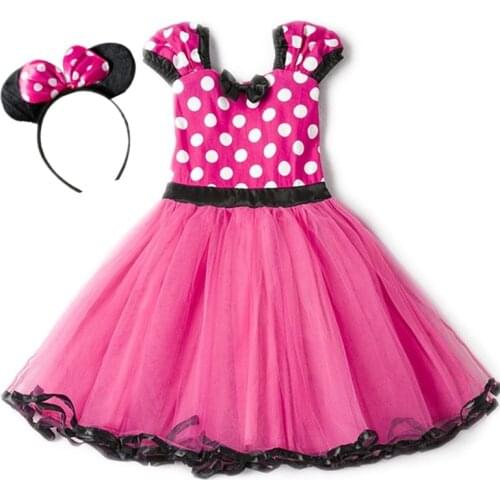 Minnie Mouse Dress for Girls Christmas Dress Dots Sleeveless Kids Birthday Party Dresses Cute Baby Girls Costume Send Hairband