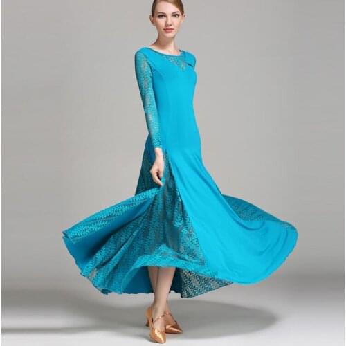 4 Color Ballroom dance Competition dresses Lace Long Sleeve Waltz Tango Foxtrot Dancing Women
