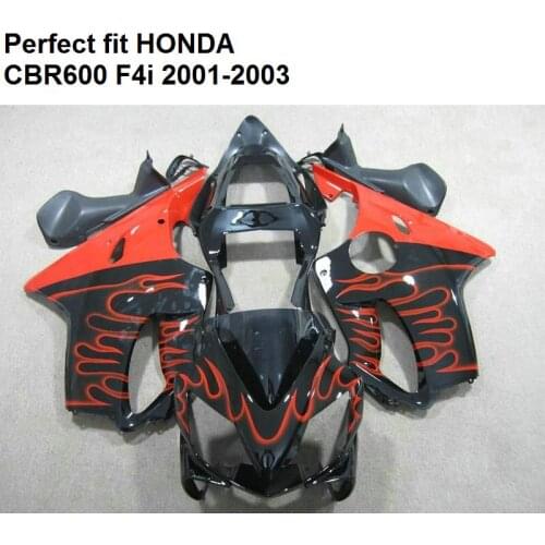 Injection mould fairing for Honda CBR 600 F4i 01 02 03 red flames black fairings kit CBR600 F4i 2001 2002 2003 CV11