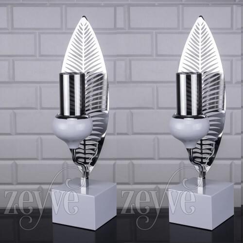 Roman Palm Candle Holders White Silver 2li Glazed