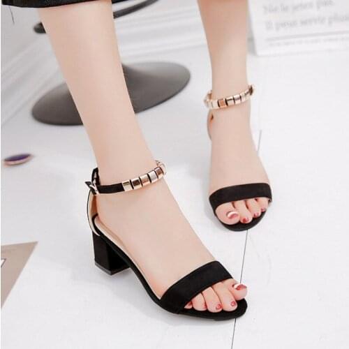 Metal String Bead Summer Women Sandals Open Toe Shoes Womens Sandals Square Heel Women Shoes Korean Style Gladiator Shoes