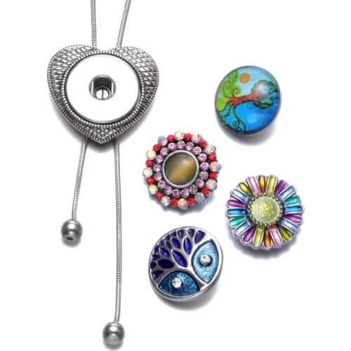 Heart Charm Shape Snaps Pendant Necklace 18mm Snap Button Jewelry For Snap Jewelry with Chain link Length 95cm XL0104