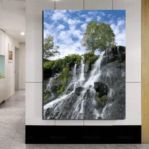 Modern Tree Canvas Poster HD Printed Waterfall Painting Home Decor Wall Art Modular Natural Landscape Pictures For Living Room