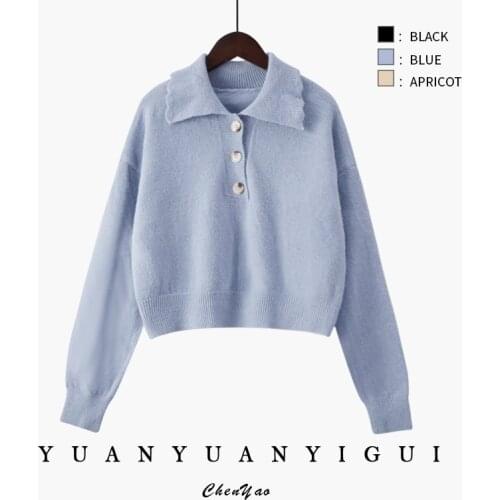 WEIHAOBANG 2021 New Spring Autumn Womens Thick Solid Knitting Sweater Ladys Turn-down Collar Single Breasted Knit Sweater