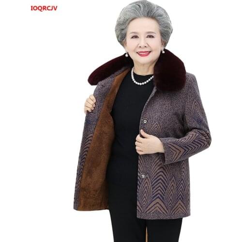 Elderly Women Winter Plus Velvet Warm Jacket Coat 2019 Fur Collar Thicken Cotton Coats Old Grandma Elegant Short Outerwear W1463
