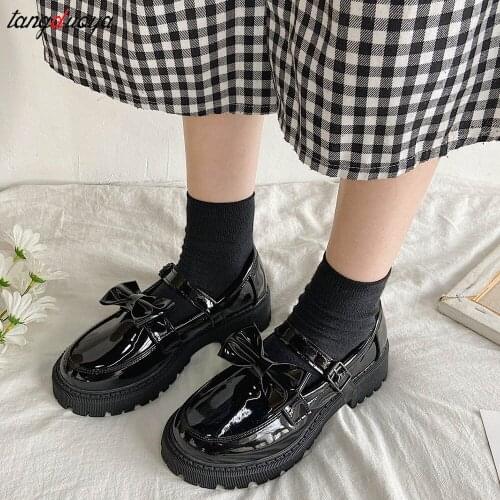 Lolita womens shoes ulzzang harajuku kawaii lolita shoes bow korean vintage sweet bow cosplay low heel women shoes platform
