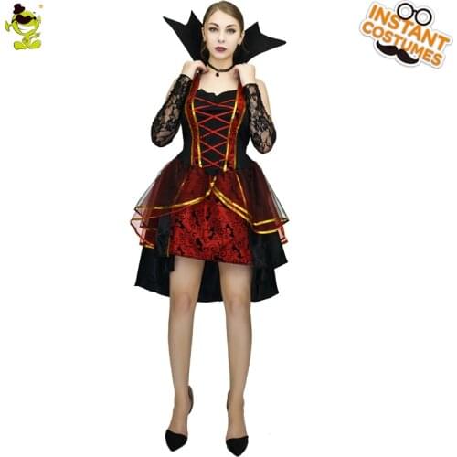Halloween Womens Vampire Costume Purim Role Play Outfits Carnival Cosplay Vampire Fancy Dress Up for Adult Female