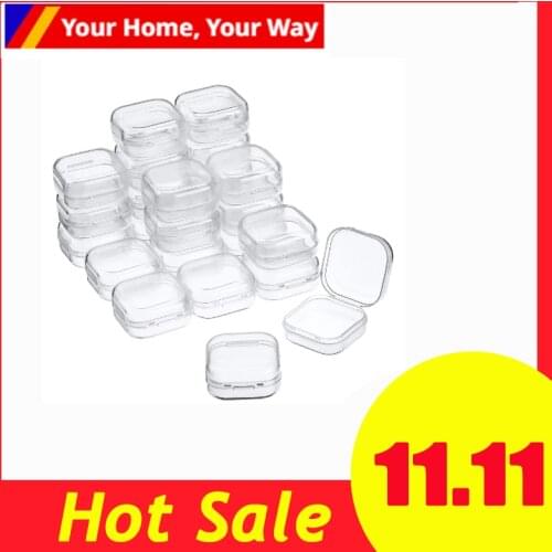 24Pcs Small Clear Plastic Beads Storage Containers Box with Hinged Lid for Storage of Small Items Crafts Hardware