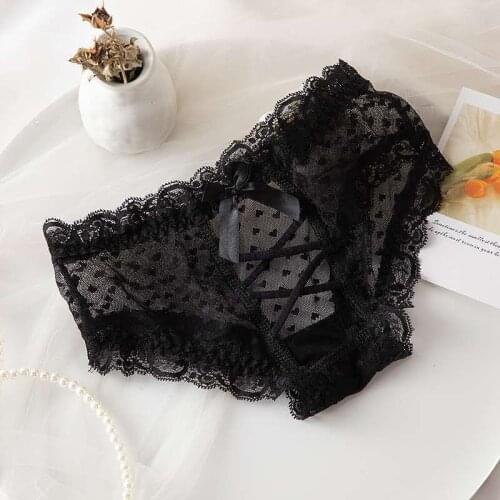 5 Colors Womens Nylon Underwear Japanese Sexy Lace Black Cross Band Panties Women Spandex Crotch Intimate Fashion Seamless Panty