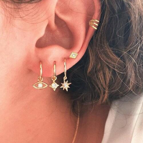 5 Pcs/Set Bohemian Personality Eyes Stars Crystal Geometry Gold Earrings Set Women Charm Party Wedding Jewelry Accessories