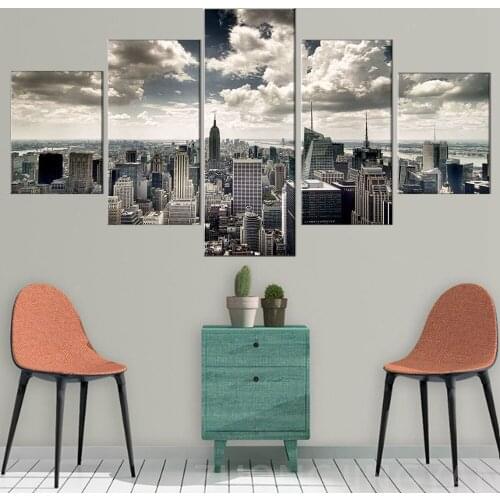 Wall Art HD Prints 5 Pieces City Landscape Canvas painting Cloudy Sky Scenery Wall Pictures for Living Room Home Decor