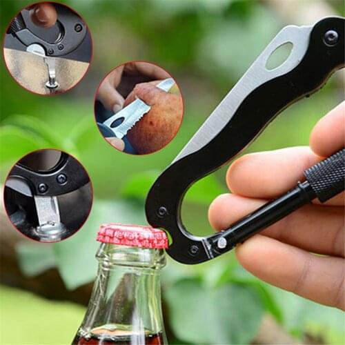 5-in-1 Outdoor Survival Carabiner Multifunctional Hiking Folding Knife Screwdriver Aluminum Alloy Mountaineering Tool