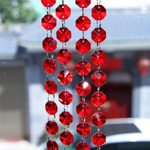 50m/Lot, Free Shipping 14mm Red Crystal Octagon Beads Chain Strand Crystal Wedding/Part Garland Strand Can Customized