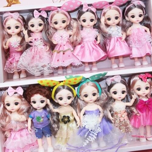 6pcs/set 17cm 13 Movable Joints Doll Princess Dress Up Set Bjd Play House Girl Toy Birthday Gift