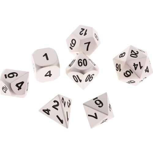 7Pcs Digital Silver Dice Multi-sided D4-D20 for Party Board Game w/ Case Toy