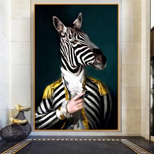 Canvas Painting Abstract Portrait Posters and Prints Wall Art Zebra Head and Human Body Pictures for Living Room Decor Cuadros
