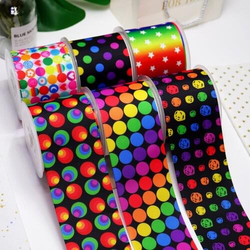DIY Cartoon Dots And Stars Printed Grosgrain Ribbon For Craft Supplies Sewing Accessories 5 Yards. 15757