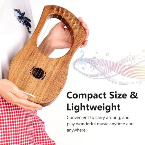Ammoon 7-String Lyre Harp Ancient Style Lyres Terminalia Wood String Instrument with Carry Bag String Tuning Wrench Cloth