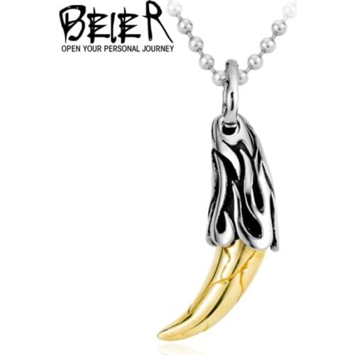 Beier new store 316L Stainless Steel necklace Golden Spike pendant fashion chain men jewelry LLBP8-018P