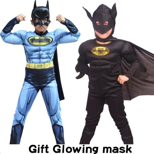 Halloween Black And Blue Batboy With Light Mask Birthday Costume Children Christmas Suits Kids Cosplay Boys Girl Adult Dress