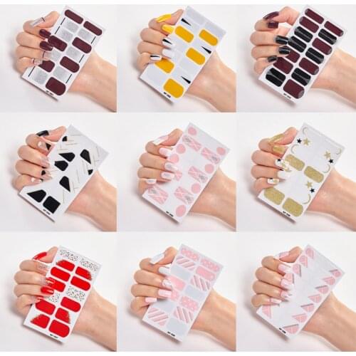 ENDRRFLL 1pc/14tips Pink silver glitter combination nail stickers shiny gold stars red small floral niche nail beauty