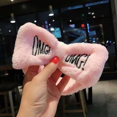 HNKMP Wash Face Bow Hairbands For Women Girls Headbands Letter "OMG" Coral Fleece Soft Bow Wash Face Hair Holder Turban Fashion