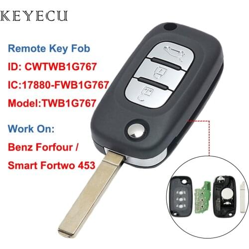 Keyecu Remote Car Key Fob 3 Buttons 433MHz 4A Chip for Benz Smart Fortwo 453 Forfour 2015 2016 2017 FCC ID: CWTWB1G767, TWB1G767