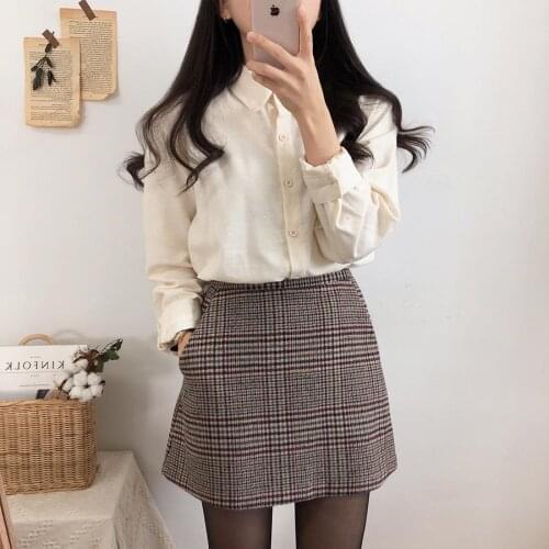 Plaid Mini wool Women Skirt Vintage Straight Skirt short High Waist Girls skirts blouse suit Femininas Mujer Sell separately