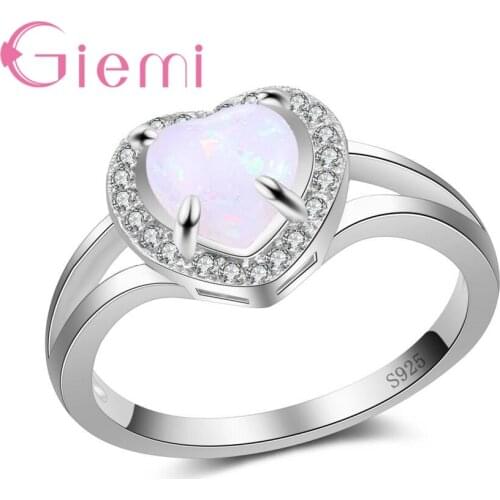 Concise 925 Sterling Silver Jewelry Paved Fire Opal Gorgeous Halo for Women Ture Love heart Crystal Rings Hot Wedding Band
