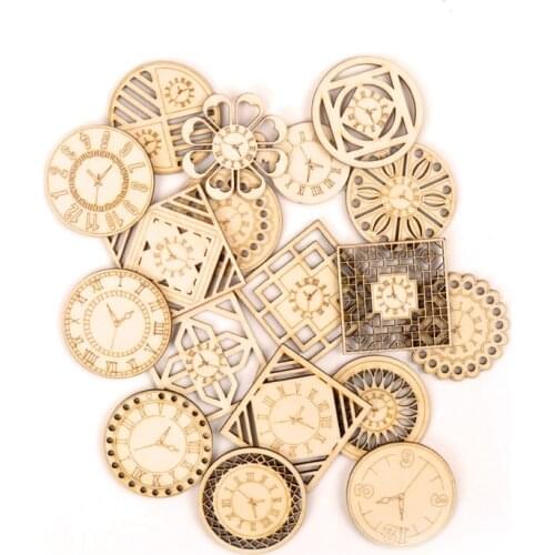Chinese style Retro Clock Wooden Pattern Round Square Scrapbooking Craft Handmade Accessory Sewing Home Decor 5pcs 45mm
