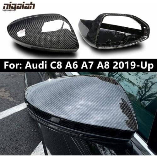 Carbon Fiber Mirror Covers for Audi C8 A6 A7 A8 2019 2020 Rearview Mirror Caps Side Door Rearview Mirror Shell Replacement