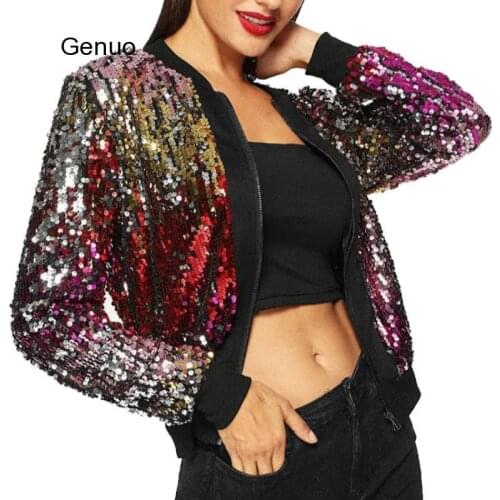 Sequins Jackets Glitter Night Club Long Sleeve Women Coat Fashion Gold Sliver Slim Autumn Shining Jackets Outerwear Female