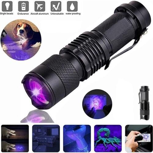 Mini UV Flashlight LED Ultraviolet Torch Light UV Lamp Zoomable 3 Modes Outdoor