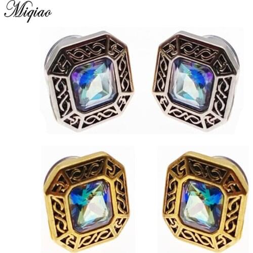 Miqiao New Stainless Steel Jewelry Ear Extension 6-16mm Two-color Pulley Square Zircon Earrings Body Jewelry