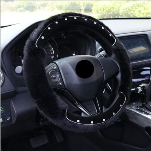 5 color Fashion Winter Rhinestone car steering wheel cover Short Plush Keep warm Comfortable driving Diameter 38cm