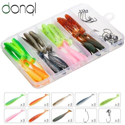 DONQL Silicone Soft Bait Set Shiner Wobbler Larva Fishing Lure Jigging Swimbait Carp Rubber Fishing Lures + Fishhook Tackle