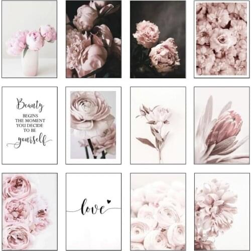 Fresh Flower Pink Wall Art Canvas Landscape Painting Girl Room Decoration Pictures Canvas Decorative Paintings Home Decor Photos