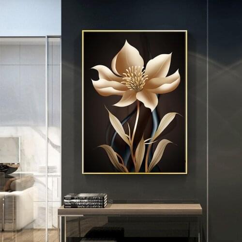 Nordic Black and Golden Flowers Wall Art Pictures Plant Canvas Painting Quadro Posters and Prints Cuadros for Living Room Decor
