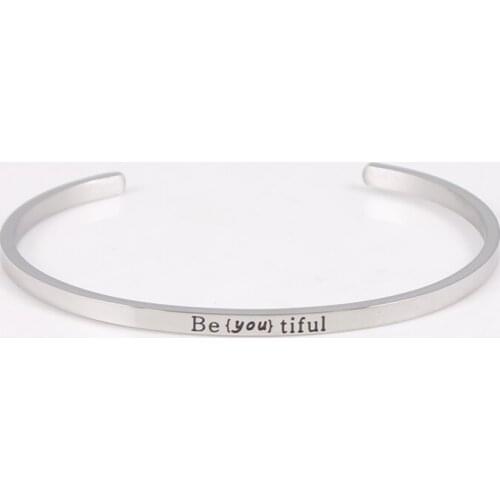 New 316L Stainless Steel Bar Engraved Beautiful Positive Inspirational Quote Cuff Mantra Bracelet Bangle For Women Black Letter
