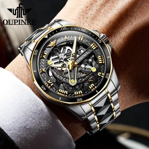 OUPINKE Luxury Men Mechanical Watch Sapphire Glass Automatic wrist watch Stainless Steel Waterproof Business Sport Men Watches