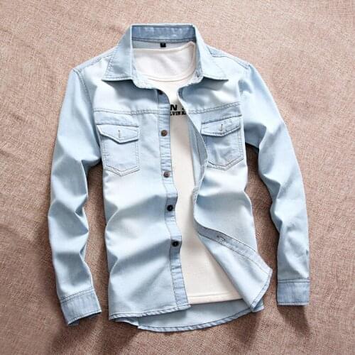Spring Slim Slim Mens Denim Shirt Long Sleeve Retro Teenage Student Casual Shirt Jacket