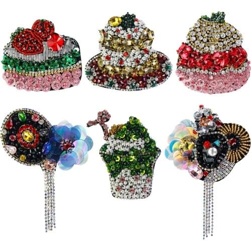 Multicolor Flower Fringe Beads Cake Juice Design Rhinestone Crystal Sequin Patch for DIY Bag Shoes Sewing Handmade Accessories