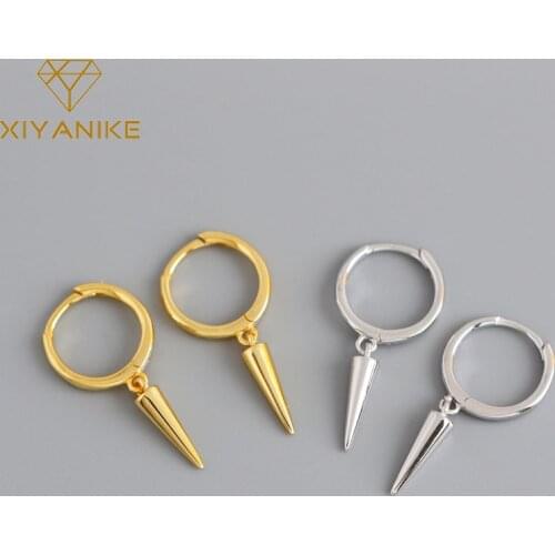 XIYANIKE 925 Sterling Silver Popular Rivet Cone Pendant Hoop Earrings Female Retro Punk Style Gorgeous Jewelry Gifts Wholesale