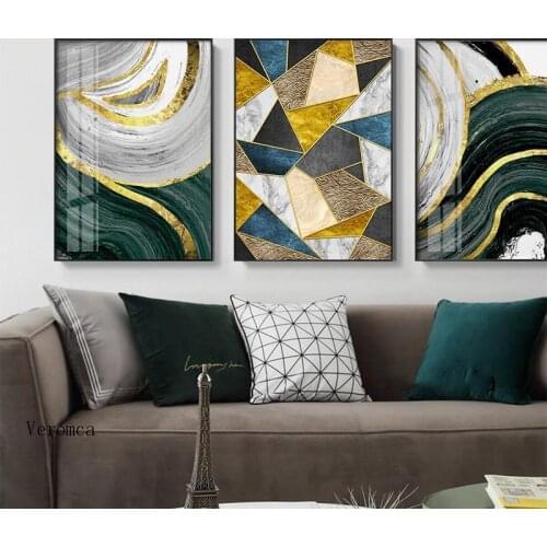Modern Home Decoration Poster Abstract Geometric Golden Canvas Art Painting On The Wall for Loft Home Room Decoration