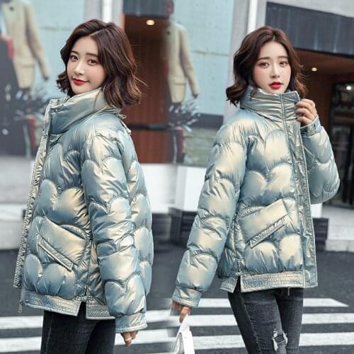Style 2021 Winter Fashion Women Autumn Winter Glossy Stand Collar Jacket Cotton Liner Down Coat Womens Short Parka