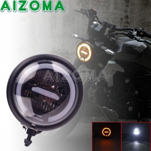 Retro Black Halo Angel Eyes LED Headlight Street Motorcycle Daytime Running Light For Harley Softail Dyna Triumph Front Headlamp