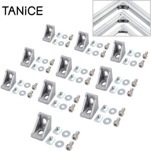 TANiCE 10pcs Angled Connector Fixing Material Angle Wall Bracket Mounting Material For 2020 3030 4040 Aluminum / Strut Profile