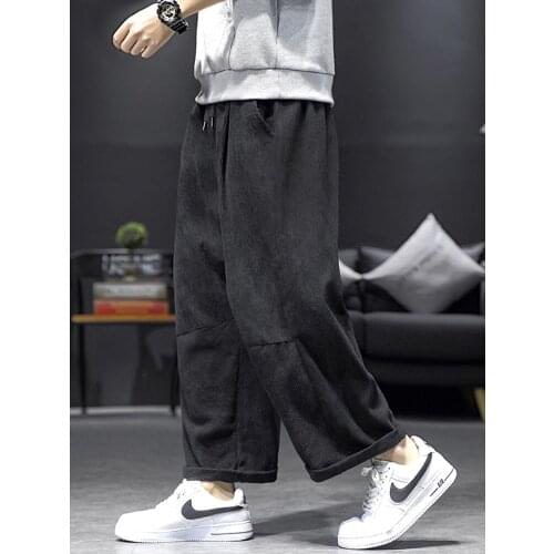 Corduroy Mens Casual Loose Trousers Straight Black Khaki Plus Size Pants Z1