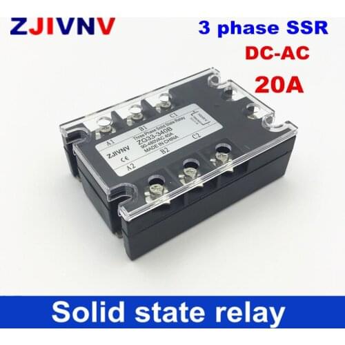 High quality 20A three phase solid state relays 3-32vdc control 90~480vac, 3 phase ssr solid state relay 12V (3 D4820A)