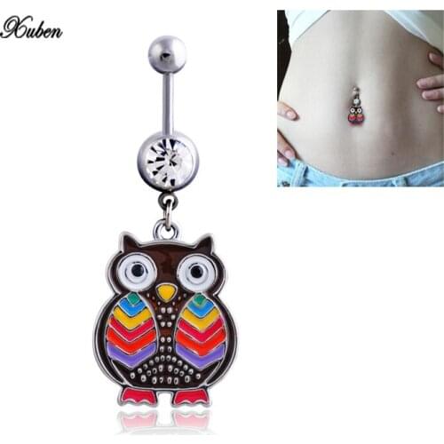 Xuben Cute Owl multicolor Navel Belly Button Barbell Ring Body Piercing For Woman
